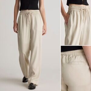 Quince Vintage Wash Tencel Wide Leg Pants Shale Beige Size Large EUC